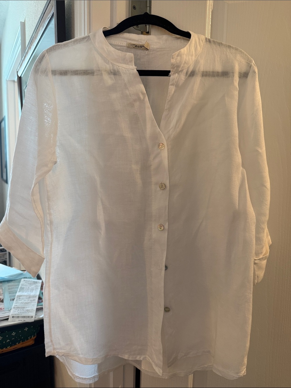White Button-Down Women's Shirt with Band Collar